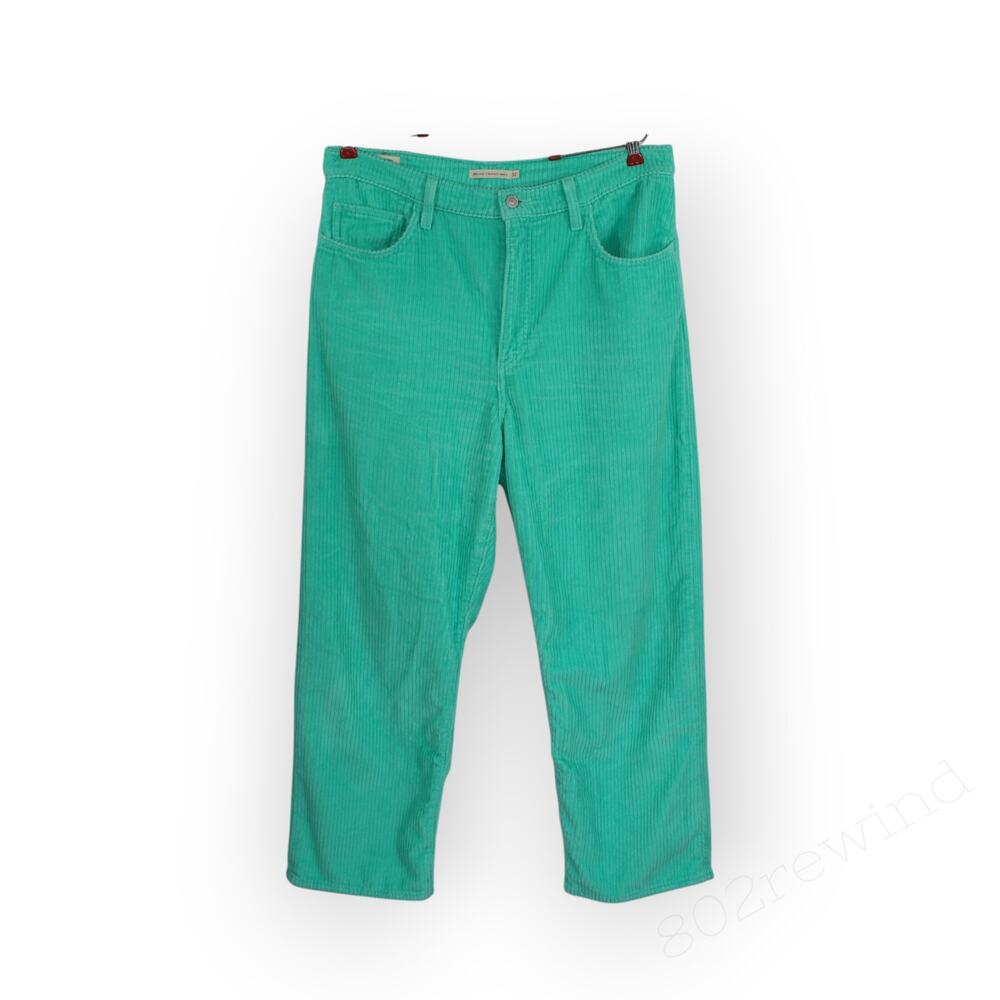 Levi's Premium Ribcage Corduroy Straight Ankle Pants Electric Green Turquoise 32